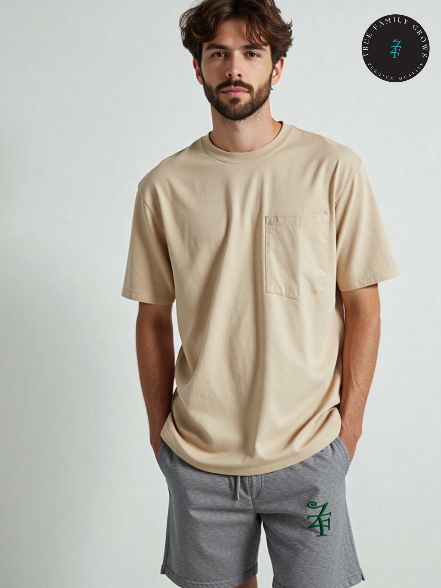 Gray TFG Basketball Shorts with dark green logo